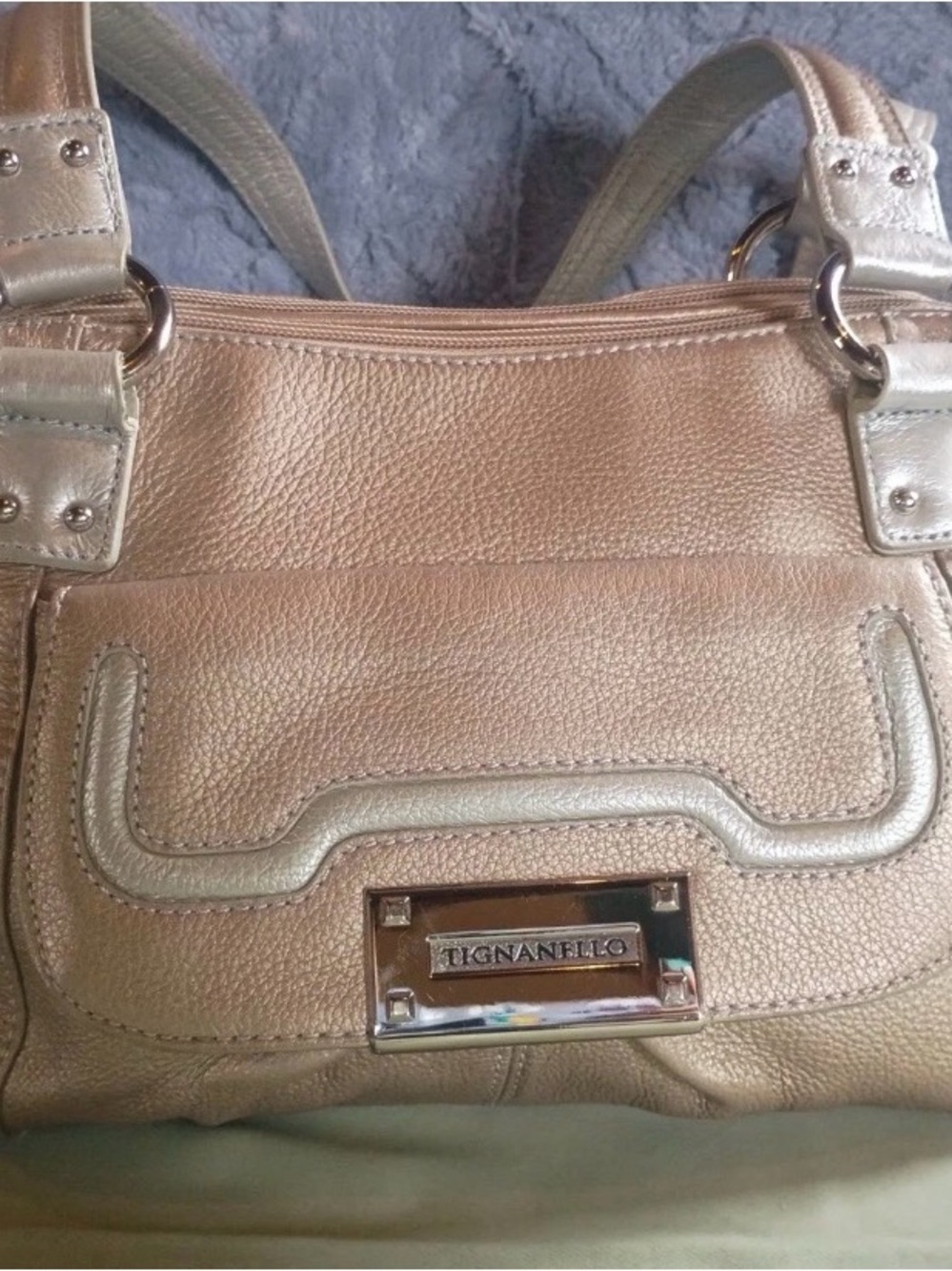 Tignanello Metallic Champagne Leather Shoulder Bag